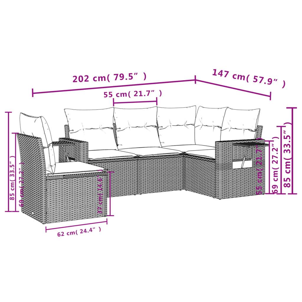 vidaXL 5-tlg. Garten-Sofagarnitur mit Kissen Hellgrau Poly Rattan