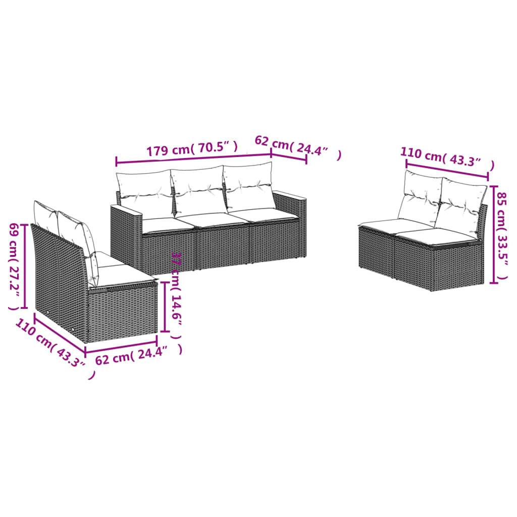 vidaXL 7-teiliges Gartensofa-Set mit Kissen, schwarzes Polyrattan