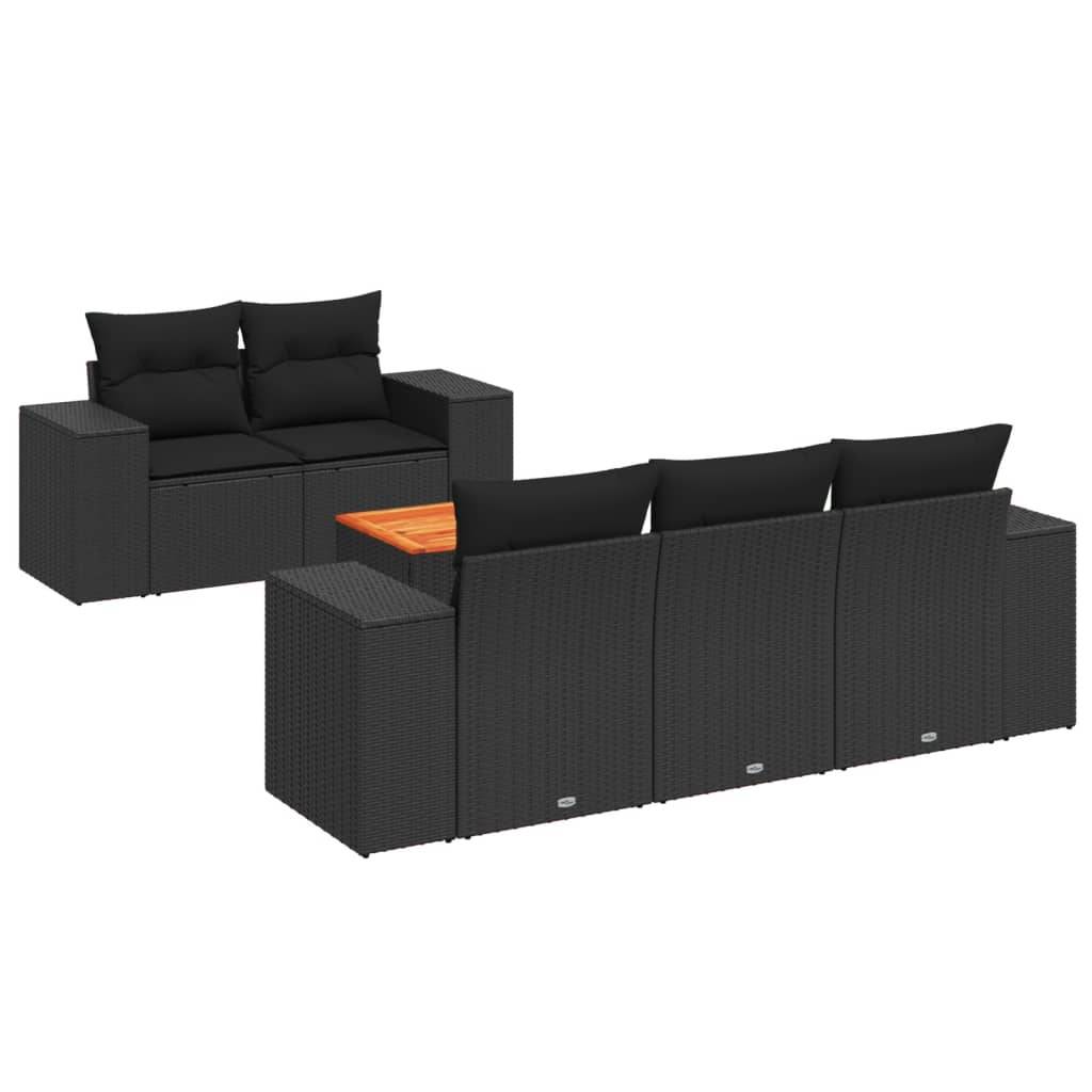 vidaXL 6-tlg. Garten-Sofagarnitur mit Kissen Schwarz Poly Rattan