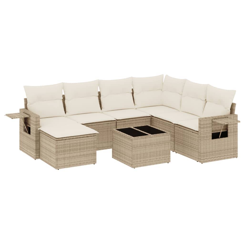 vidaXL 8-tlg. Garten-Sofagarnitur mit Kissen Beige Poly Rattan