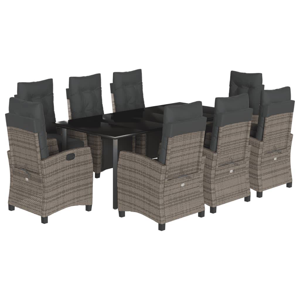 vidaXL 9-tlg. Garten-Essgruppe mit Kissen Grau Poly Rattan