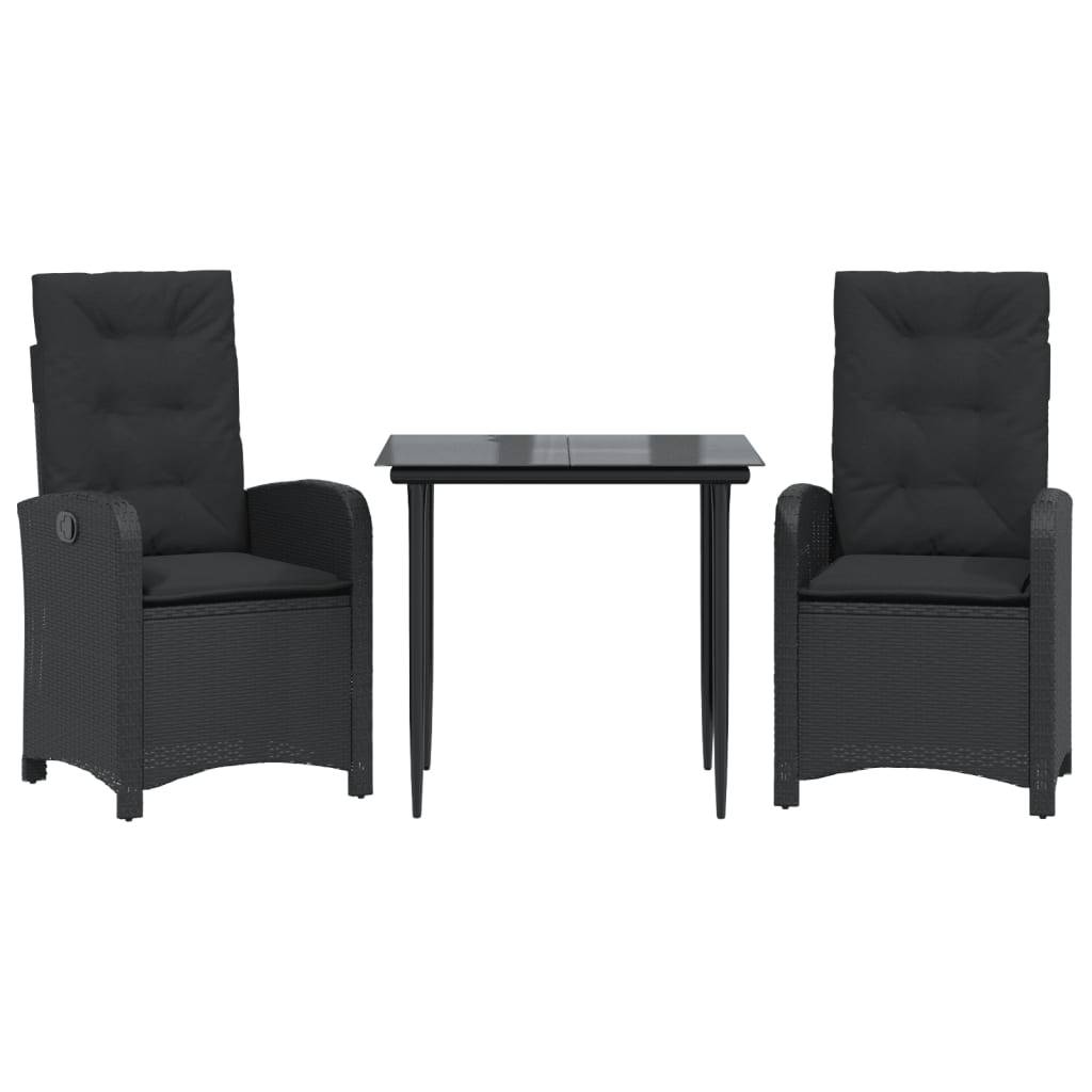 vidaXL 3-tlg. Garten-Essgruppe mit Kissen Schwarz Poly Rattan