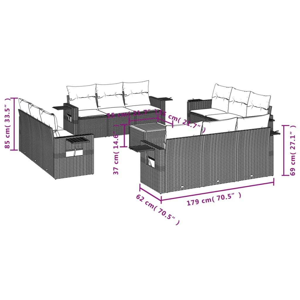 vidaXL 13-tlg. Garten-Sofagarnitur mit Kissen Schwarz Poly Rattan