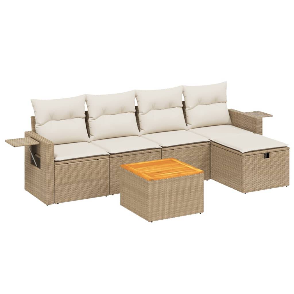 vidaXL 6-tlg. Garten-Sofagarnitur mit Kissen Beige Poly Rattan