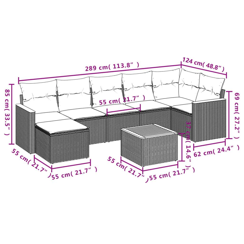 vidaXL 8-teiliges Gartensofa-Set mit Kissen, grau, Polyrattan