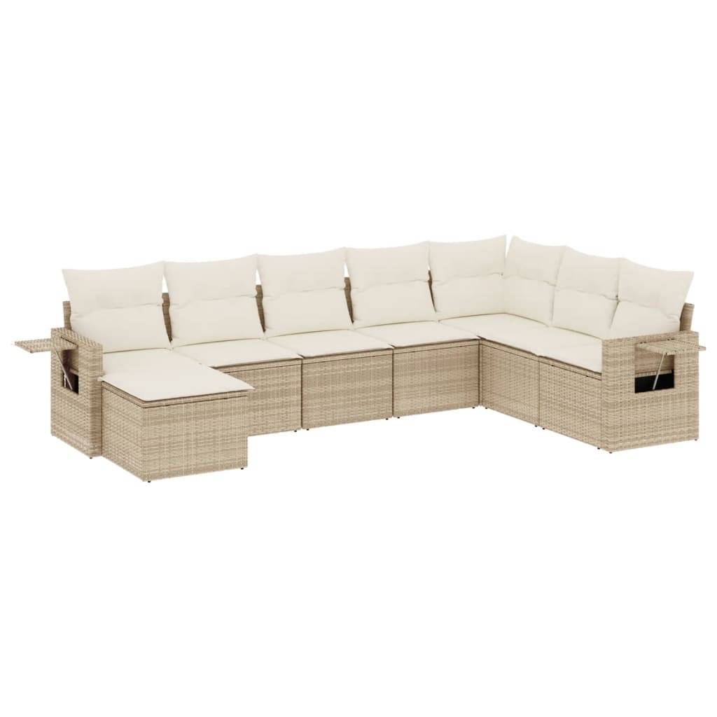 vidaXL 8-tlg. Garten-Sofagarnitur mit Kissen Beige Poly Rattan