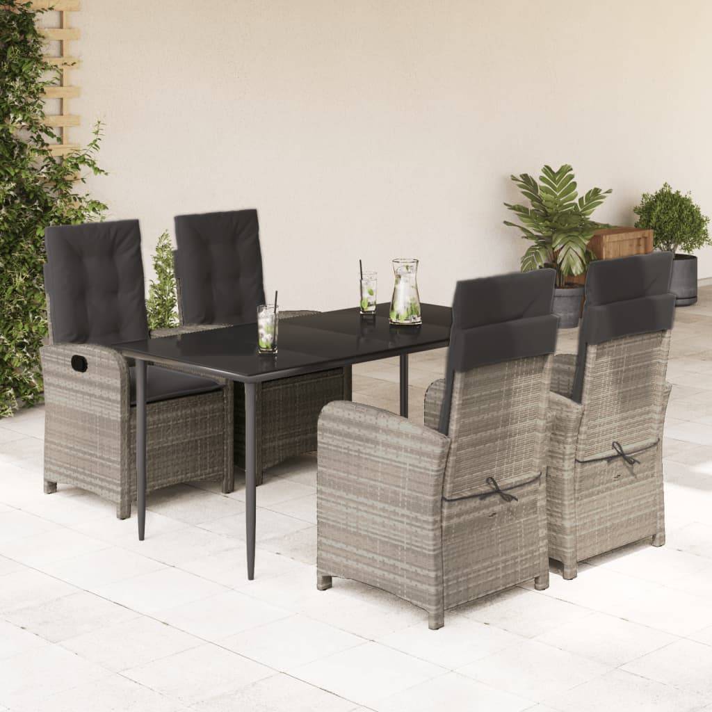 vidaXL 5-tlg. Garten-Essgruppe mit Kissen Hellgrau Poly Rattan