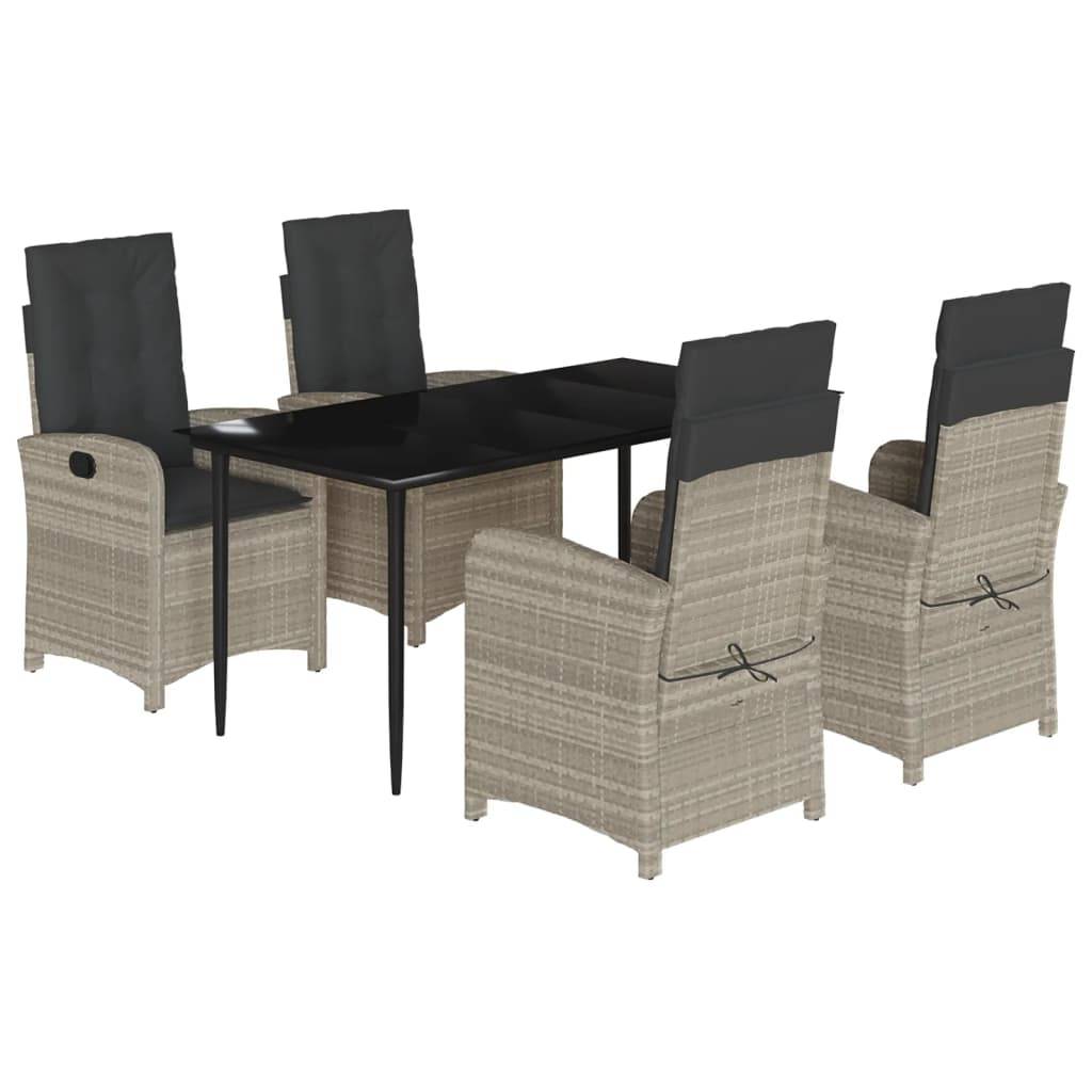 vidaXL 5-tlg. Garten-Essgruppe mit Kissen Hellgrau Poly Rattan
