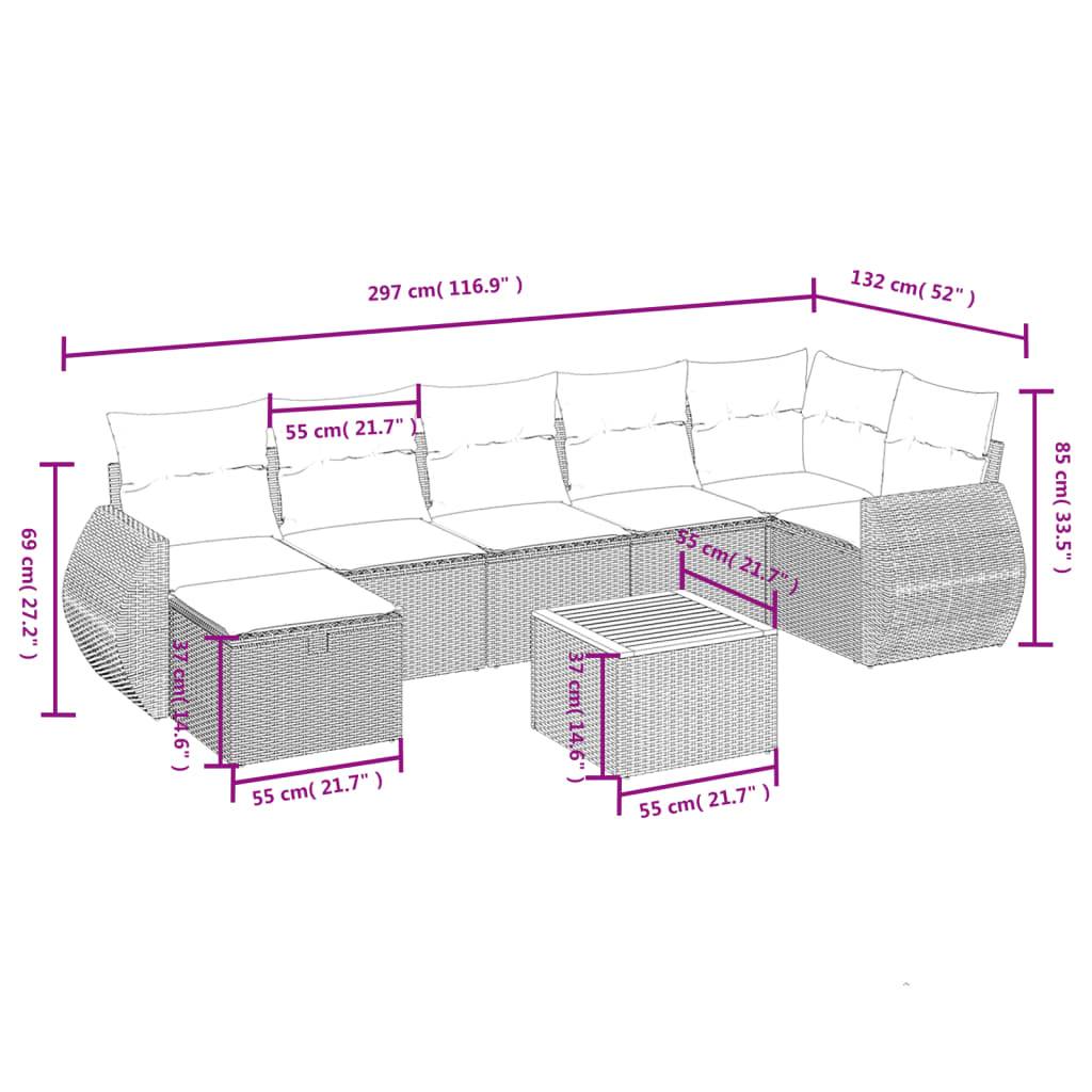 vidaXL 8-tlg. Garten-Sofagarnitur mit Kissen Grau Poly Rattan