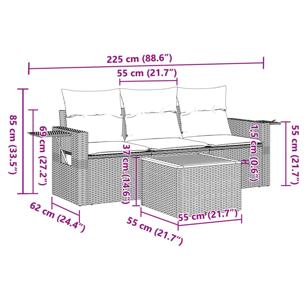 vidaXL 4-tlg. Garten-Sofagarnitur mit Kissen Schwarz Poly Rattan