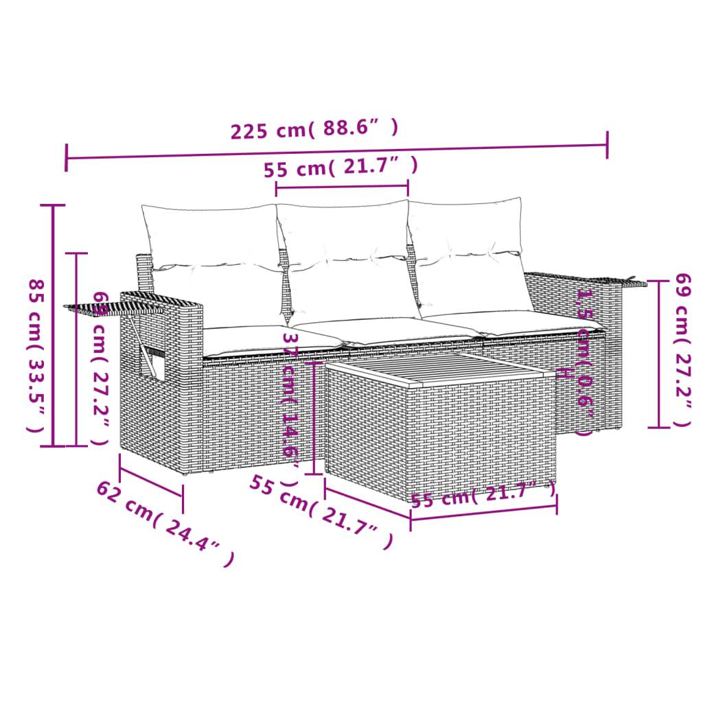 vidaXL 4-tlg. Garten-Sofagarnitur mit Kissen Beige Poly Rattan