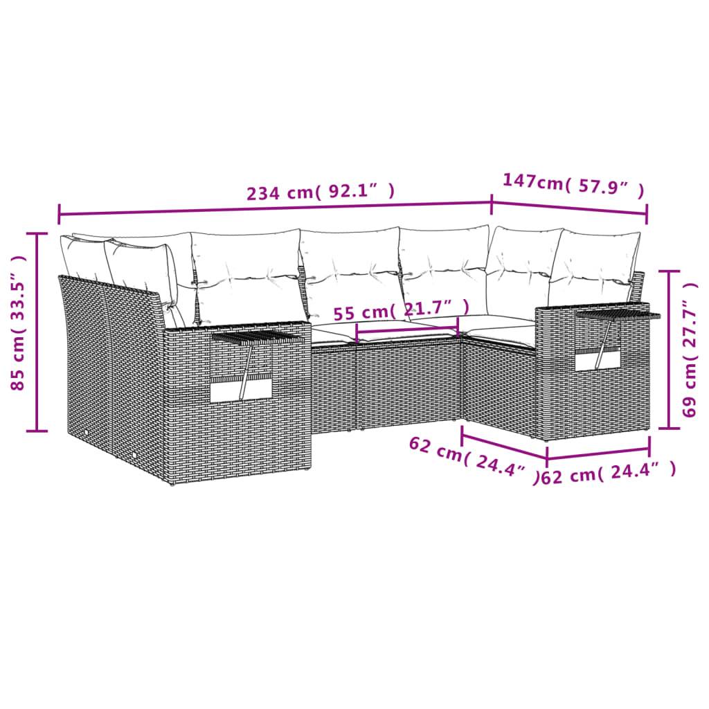 vidaXL 6-teiliges Gartensofa-Set mit Kissen, schwarzes Polyrattan