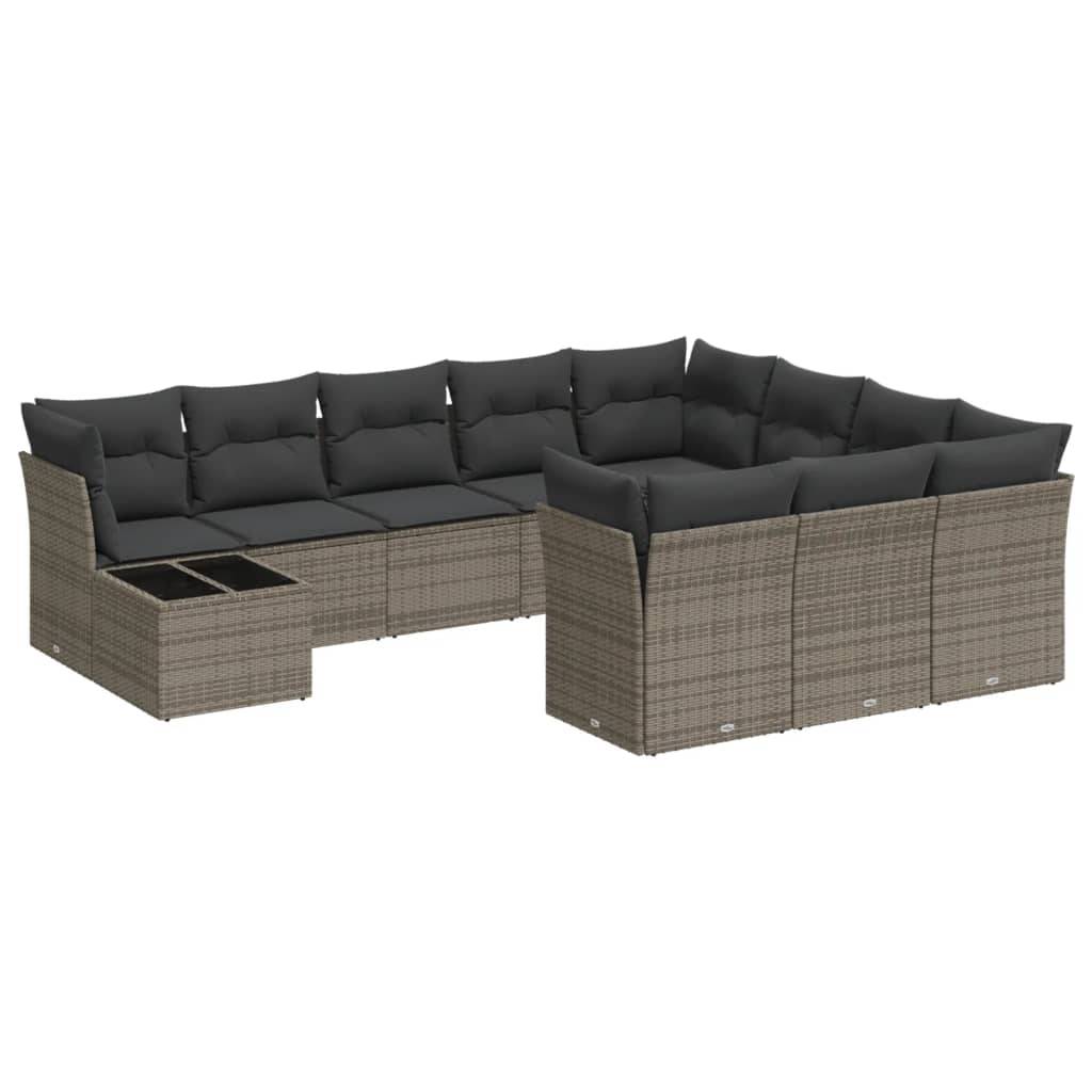 vidaXL 11-tlg. Garten-Sofagarnitur mit Kissen Grau Poly Rattan