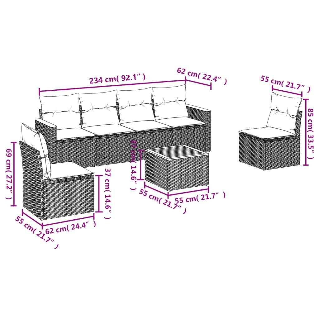 vidaXL 7-tlg. Garten-Sofagarnitur mit Kissen Grau Poly Rattan