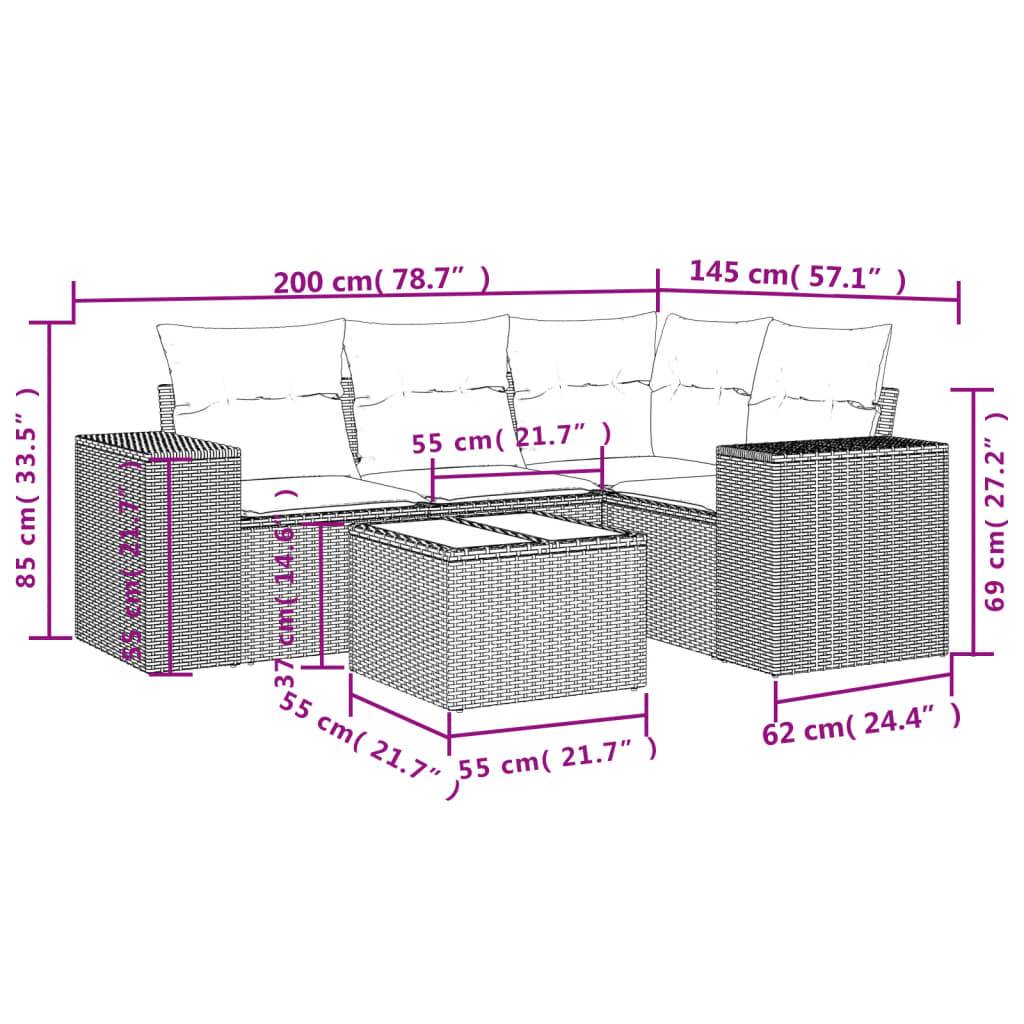 vidaXL 5-teiliges Gartensofa-Set mit Kissen, braun, Polyrattan