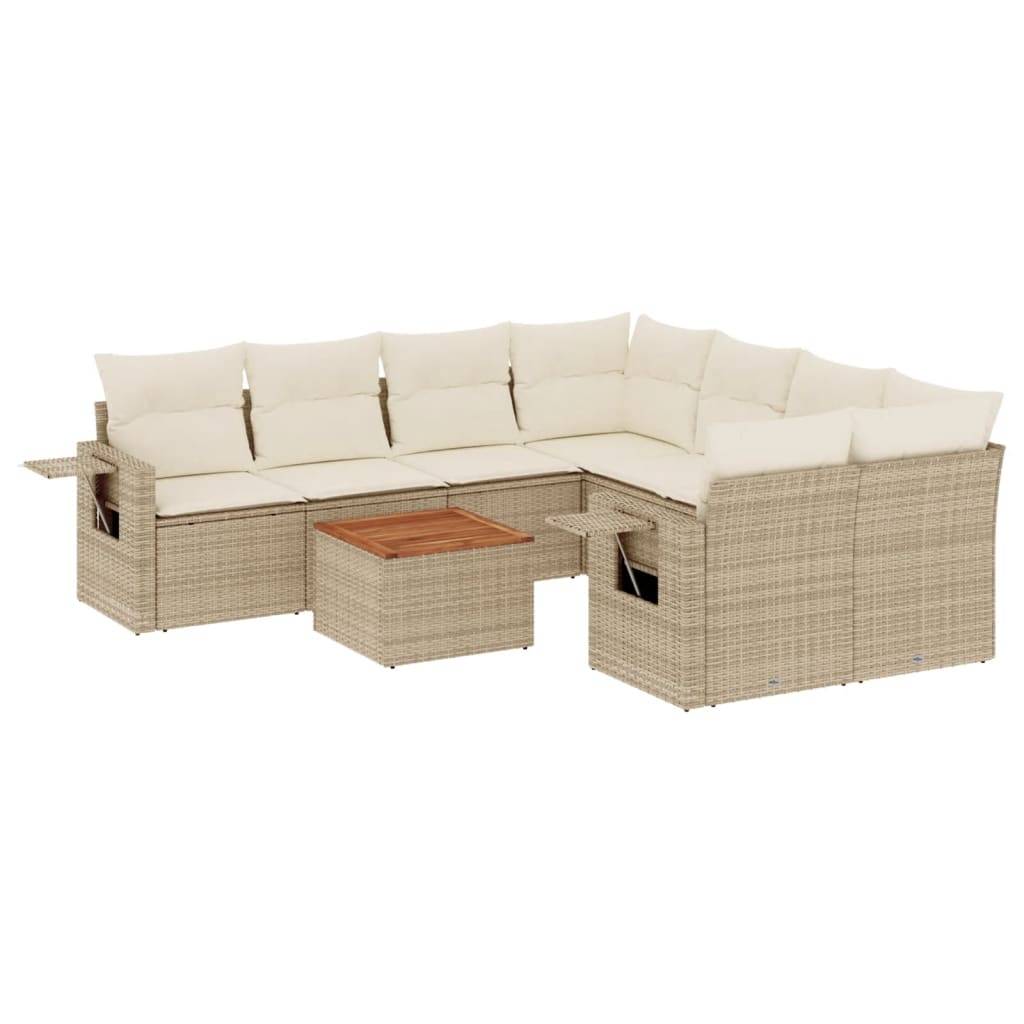 vidaXL 9-tlg. Garten-Sofagarnitur mit Kissen Beige Poly Rattan