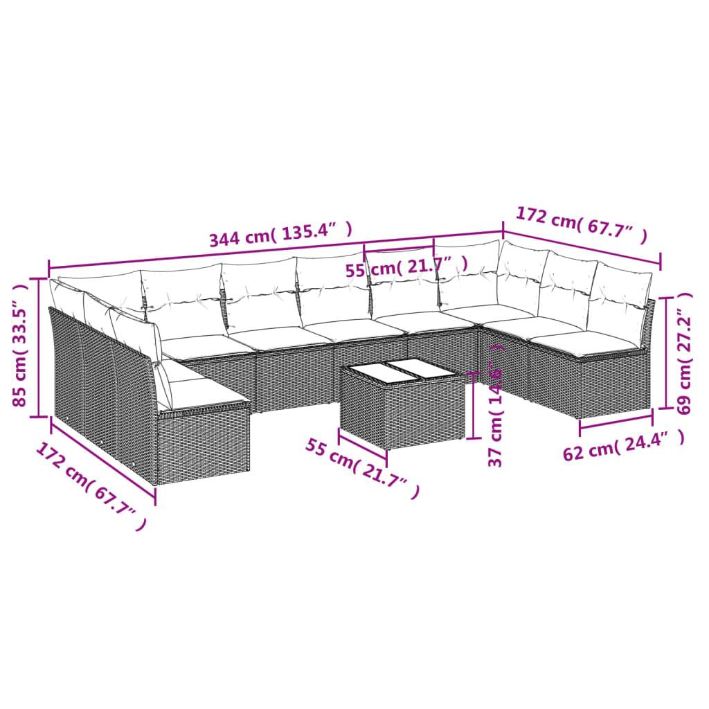 vidaXL 11-tlg. Garten-Sofagarnitur mit Kissen Grau Poly Rattan