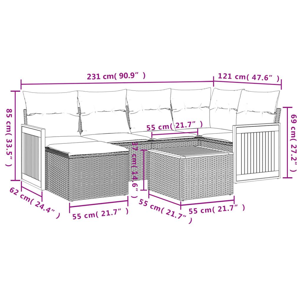 vidaXL 7-tlg. Garten-Sofagarnitur mit Kissen Beige Poly Rattan