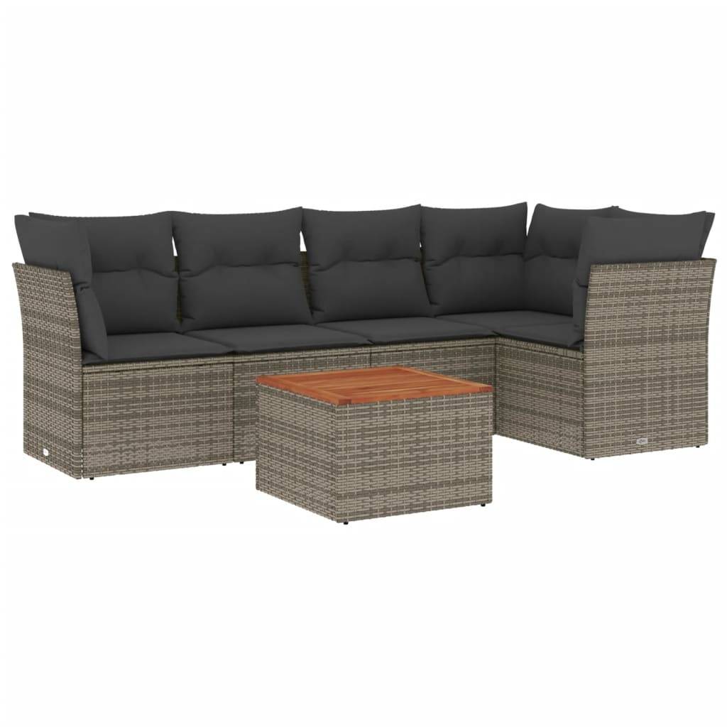 vidaXL 6-tlg. Garten-Sofagarnitur mit Kissen Grau Poly Rattan