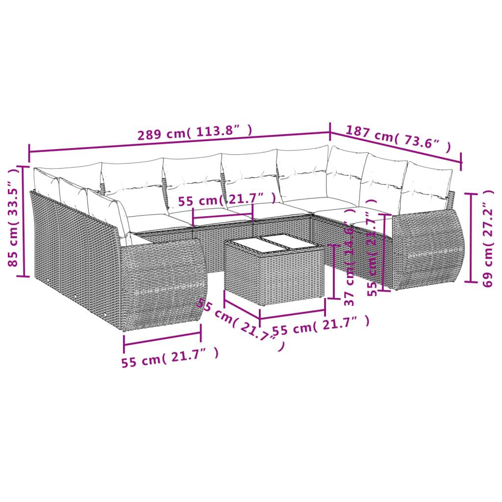 vidaXL 10-tlg. Garten-Sofagarnitur mit Kissen Grau Poly Rattan
