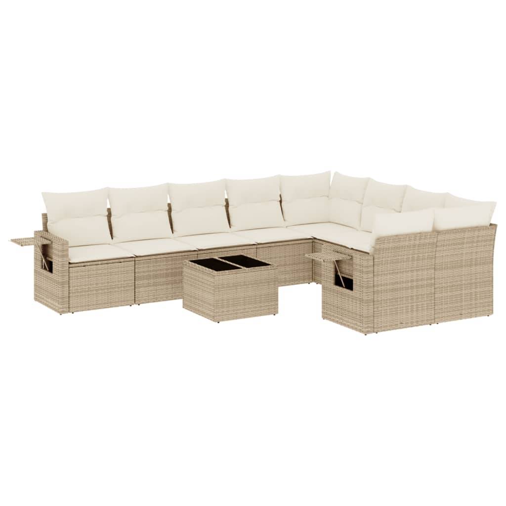 vidaXL 10-tlg. Garten-Sofagarnitur mit Kissen Beige Poly Rattan