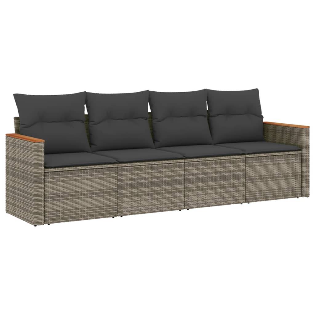 vidaXL 4-tlg. Garten-Sofagarnitur mit Kissen Grau Poly Rattan