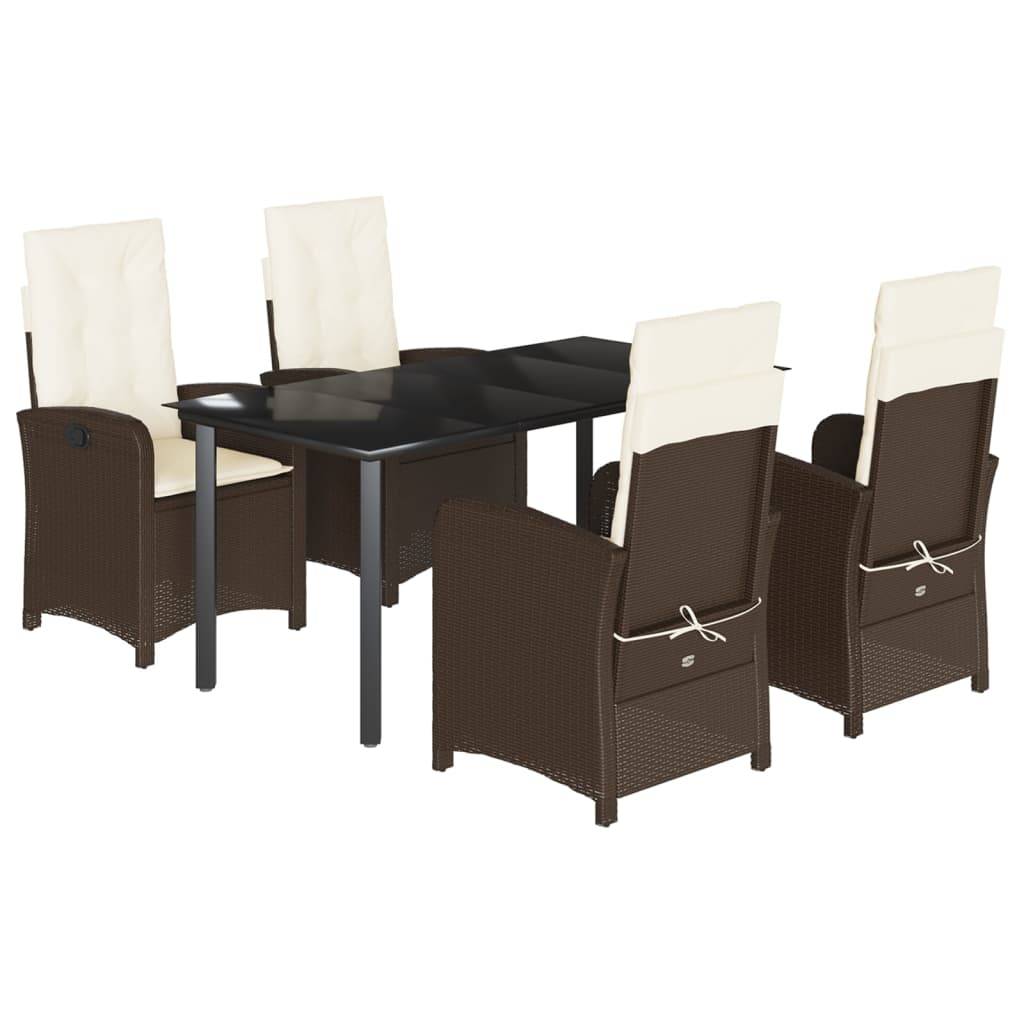 vidaXL 5-tlg. Garten-Essgruppe mit Kissen Braun Poly Rattan