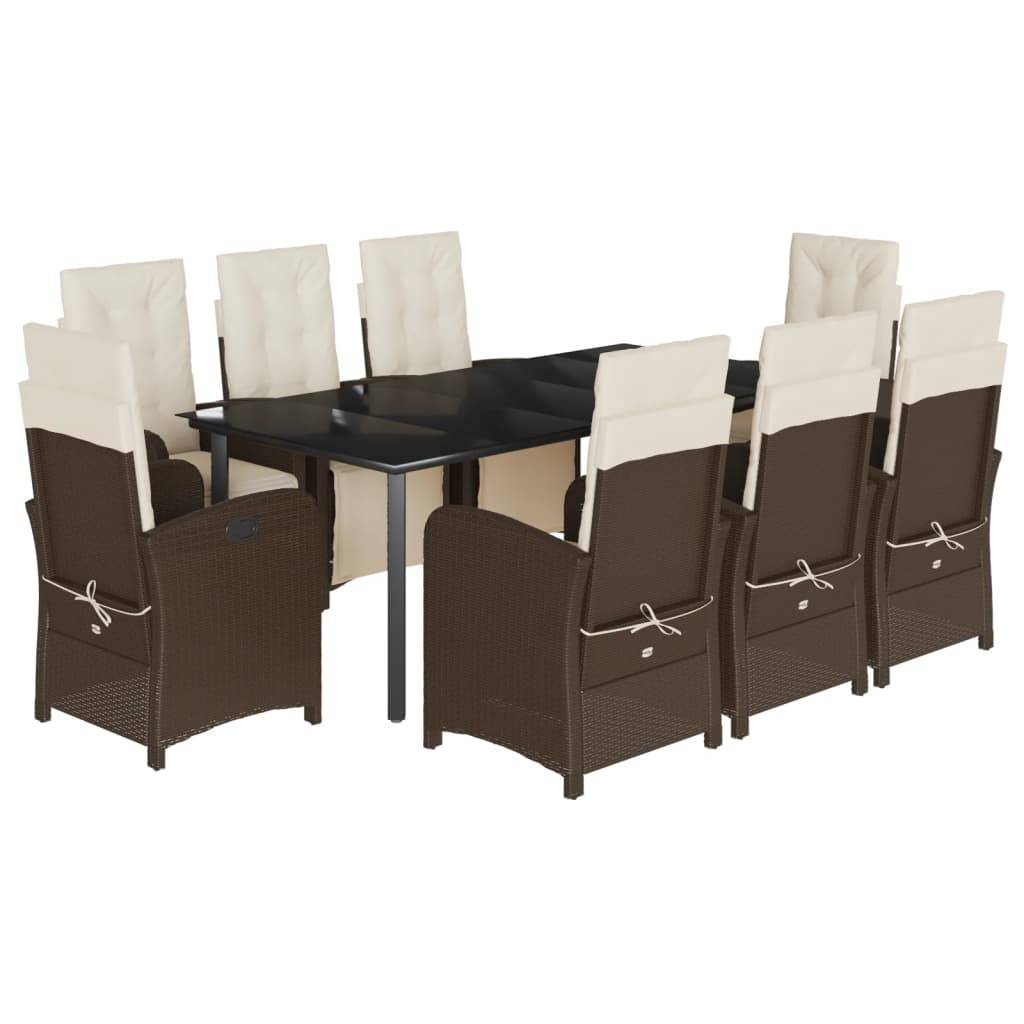 vidaXL 9-tlg. Garten-Essgruppe mit Kissen Braun Poly Rattan