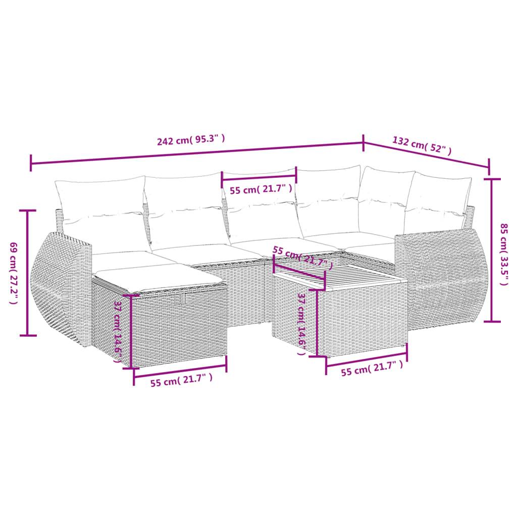vidaXL 7-tlg. Garten-Sofagarnitur mit Kissen Beige Poly Rattan
