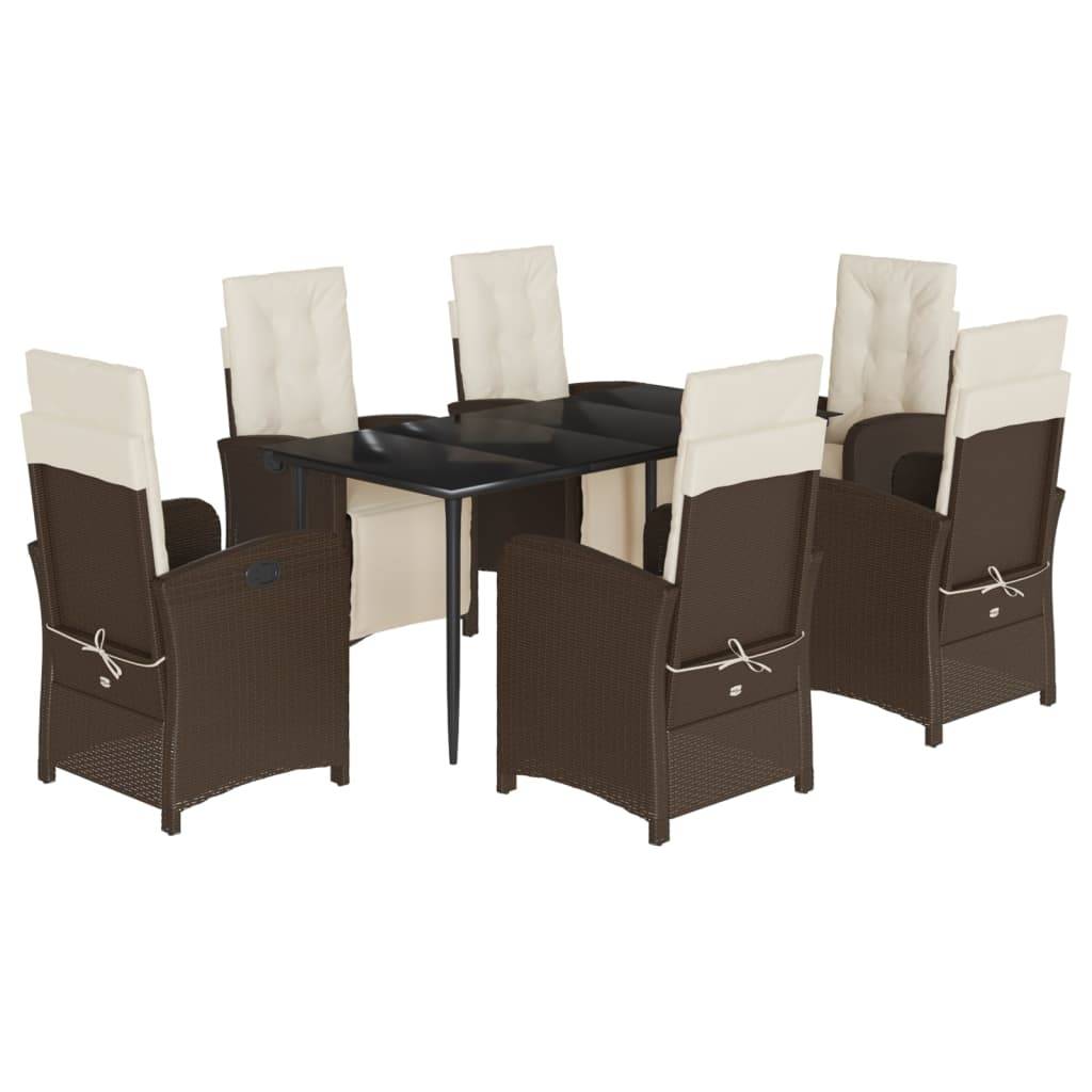 vidaXL 7-tlg. Garten-Essgruppe mit Kissen Braun Poly Rattan