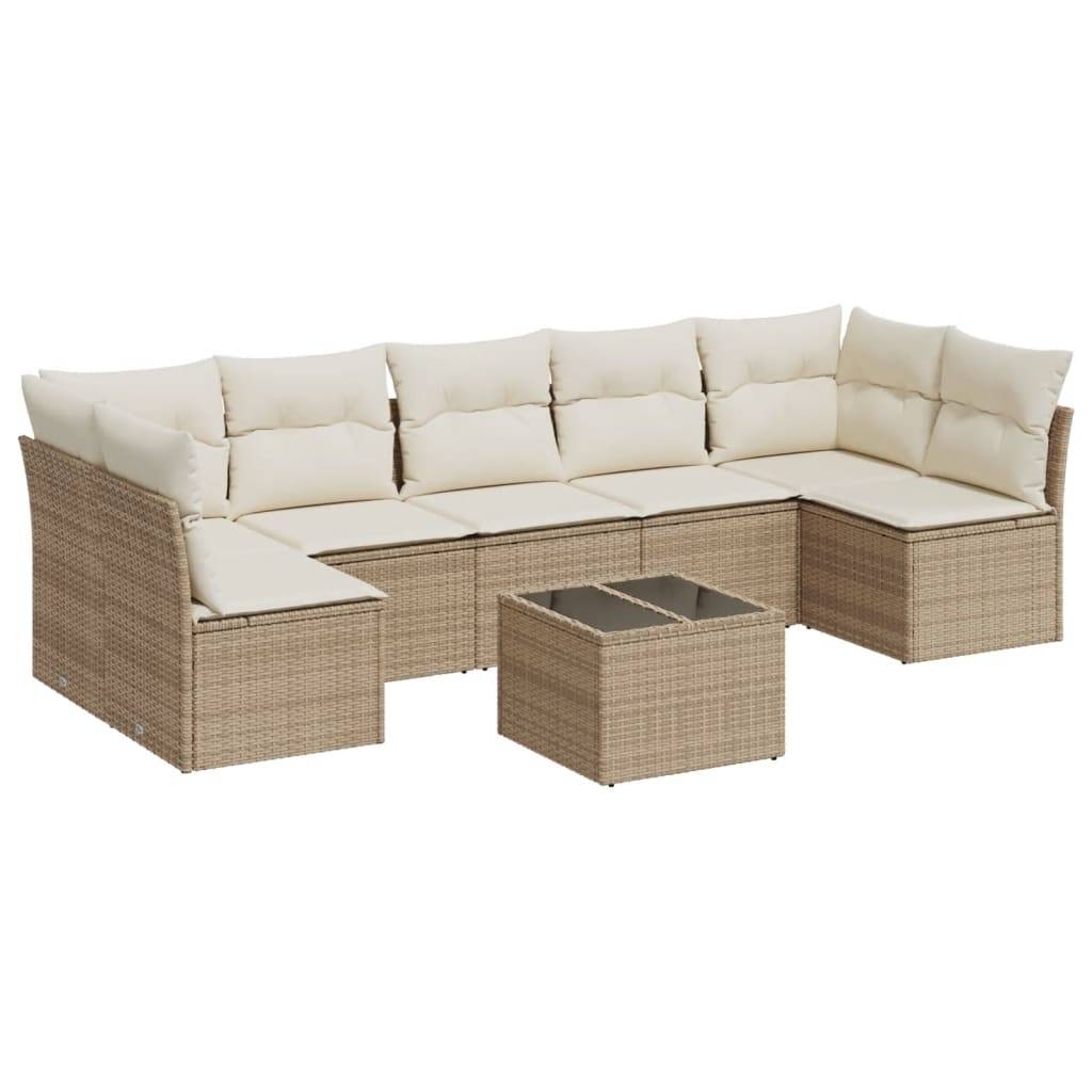 vidaXL 8-tlg. Garten-Sofagarnitur mit Kissen Beige Poly Rattan