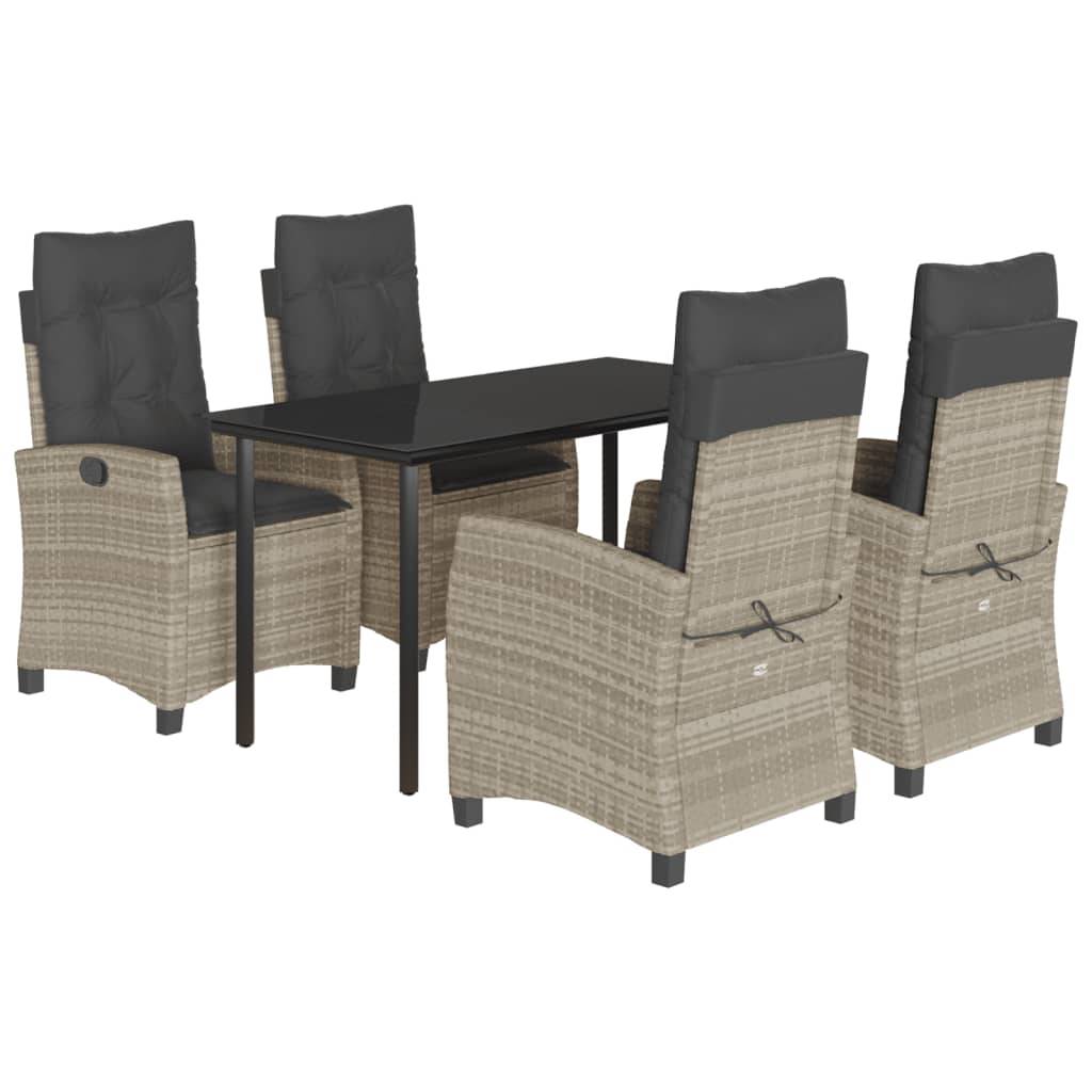 vidaXL 5-tlg. Garten-Essgruppe mit Kissen Hellgrau Poly Rattan