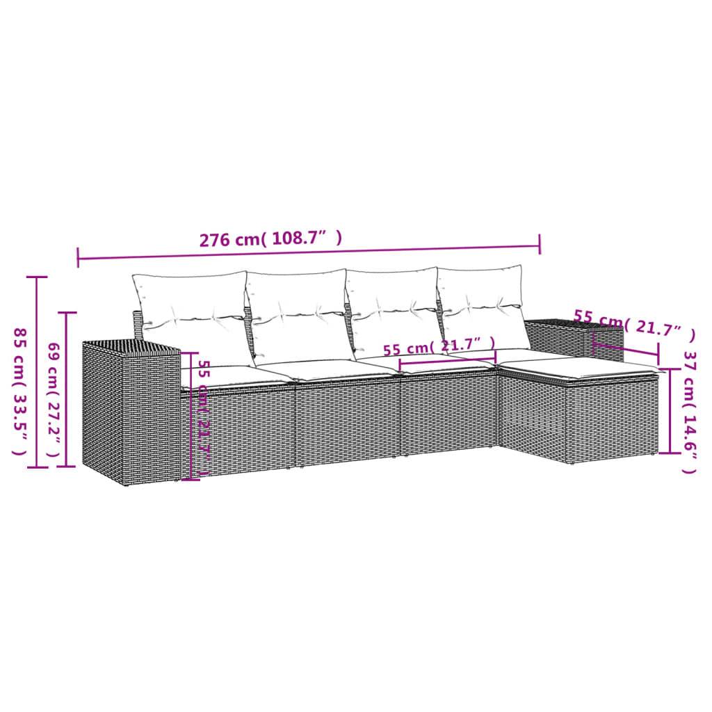 vidaXL 5-tlg. Garten-Sofagarnitur mit Kissen Braun Poly Rattan