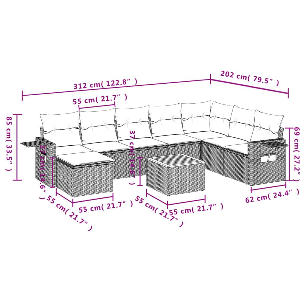 vidaXL 9-tlg. Garten-Sofagarnitur mit Kissen Schwarz Poly Rattan