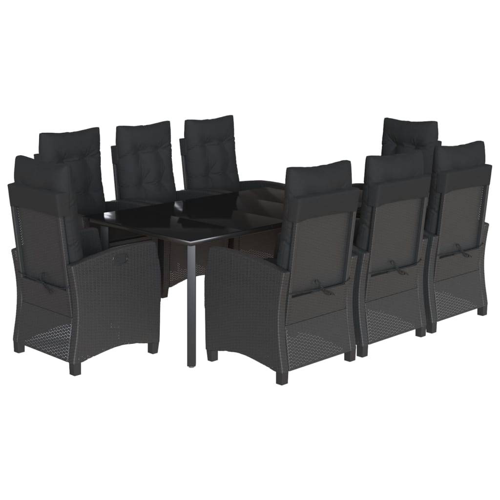 vidaXL 9-tlg. Garten-Essgruppe mit Kissen Schwarz Poly Rattan