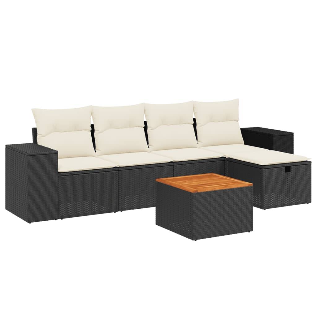 vidaXL 6-tlg. Garten-Sofagarnitur mit Kissen Schwarz Poly Rattan