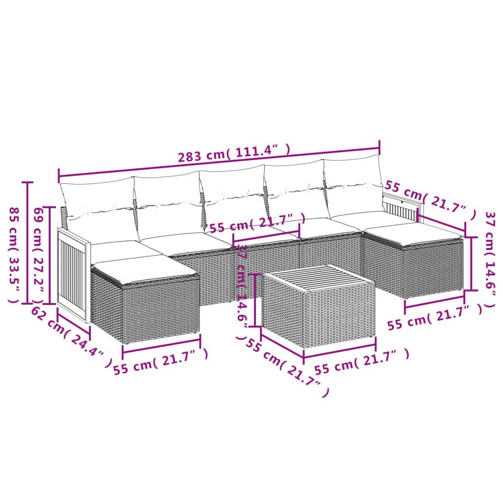 vidaXL 8-tlg. Garten-Sofagarnitur mit Kissen Schwarz Poly Rattan