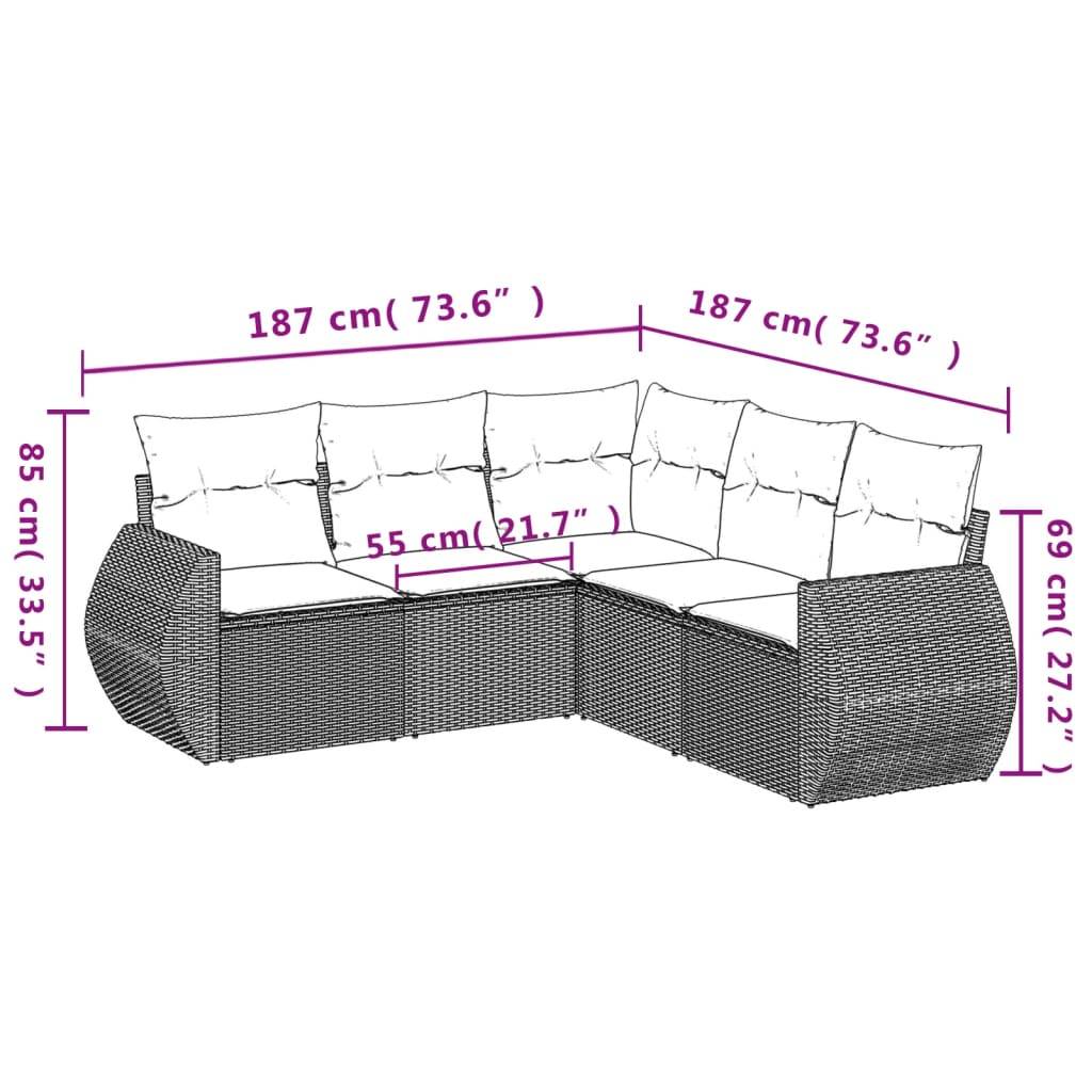 vidaXL 5-tlg. Garten-Sofagarnitur mit Kissen Beige Poly Rattan