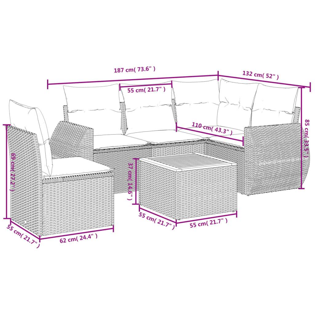 vidaXL 6-tlg. Garten-Sofagarnitur mit Kissen Beige Poly Rattan