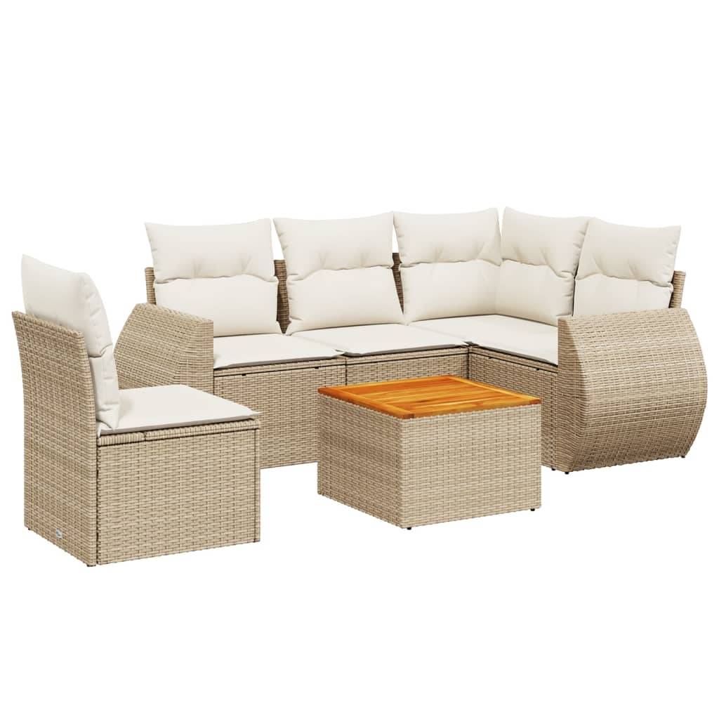vidaXL 6-tlg. Garten-Sofagarnitur mit Kissen Beige Poly Rattan