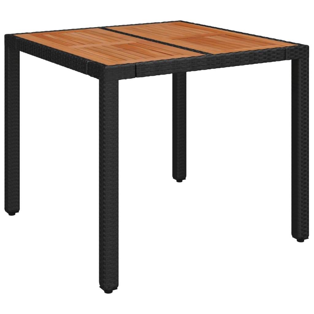 vidaXL Gartentisch mit Holzplatte Schwarz 90x90x75 cm Poly Rattan