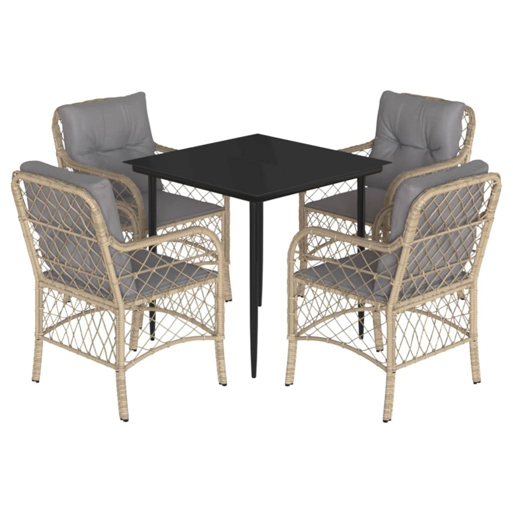 vidaXL 5-tlg. Garten-Essgruppe mit Kissen Beigemischung Poly Rattan