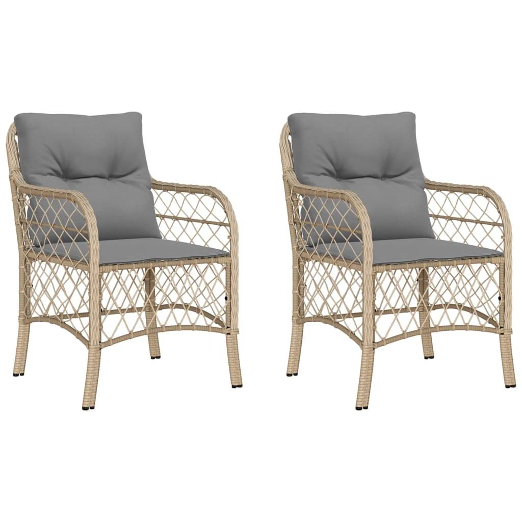 vidaXL Gartenstühle mit Kissen 2 Stk. Beigemischung Poly Rattan