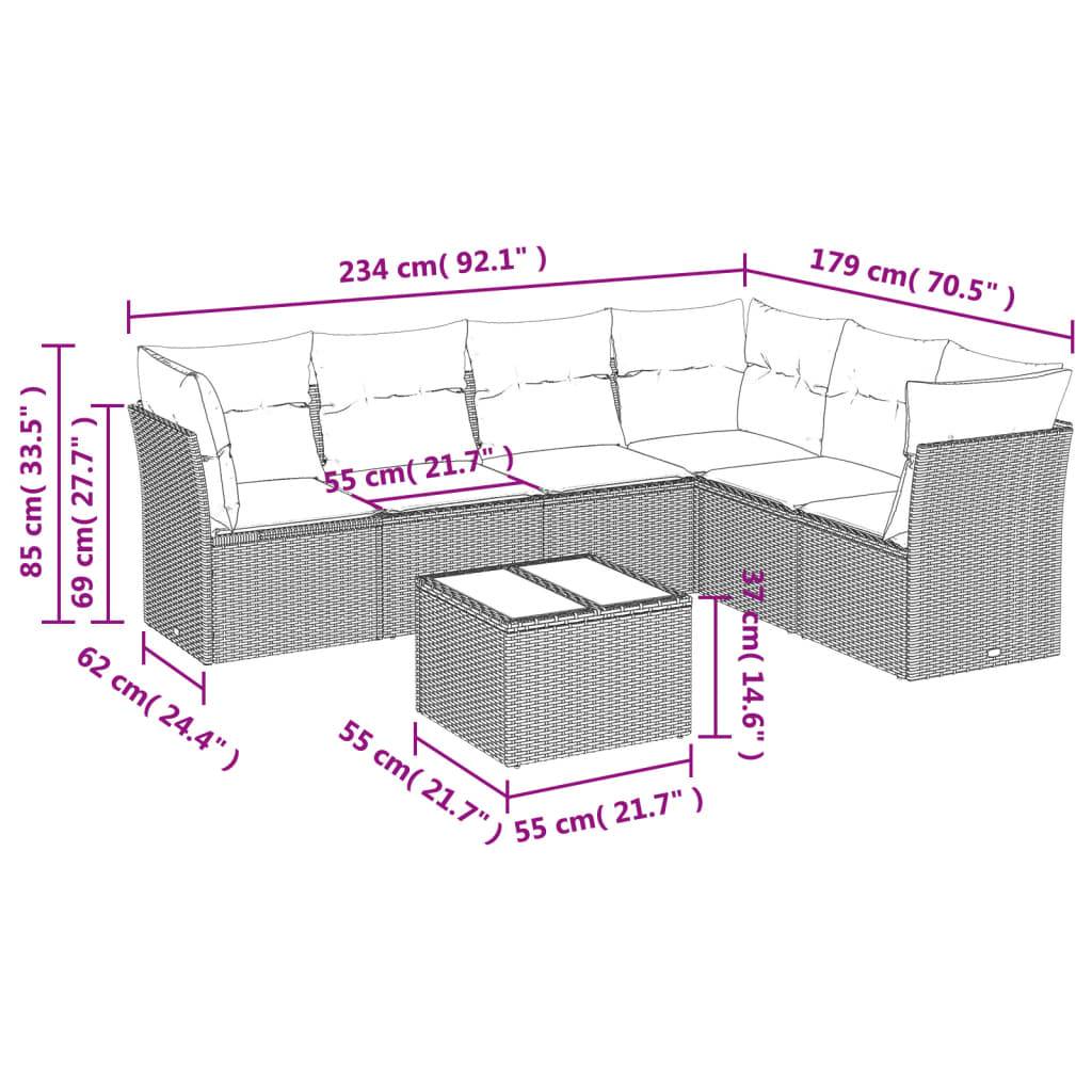 vidaXL 7-tlg. Garten-Sofagarnitur mit Kissen Grau Poly Rattan