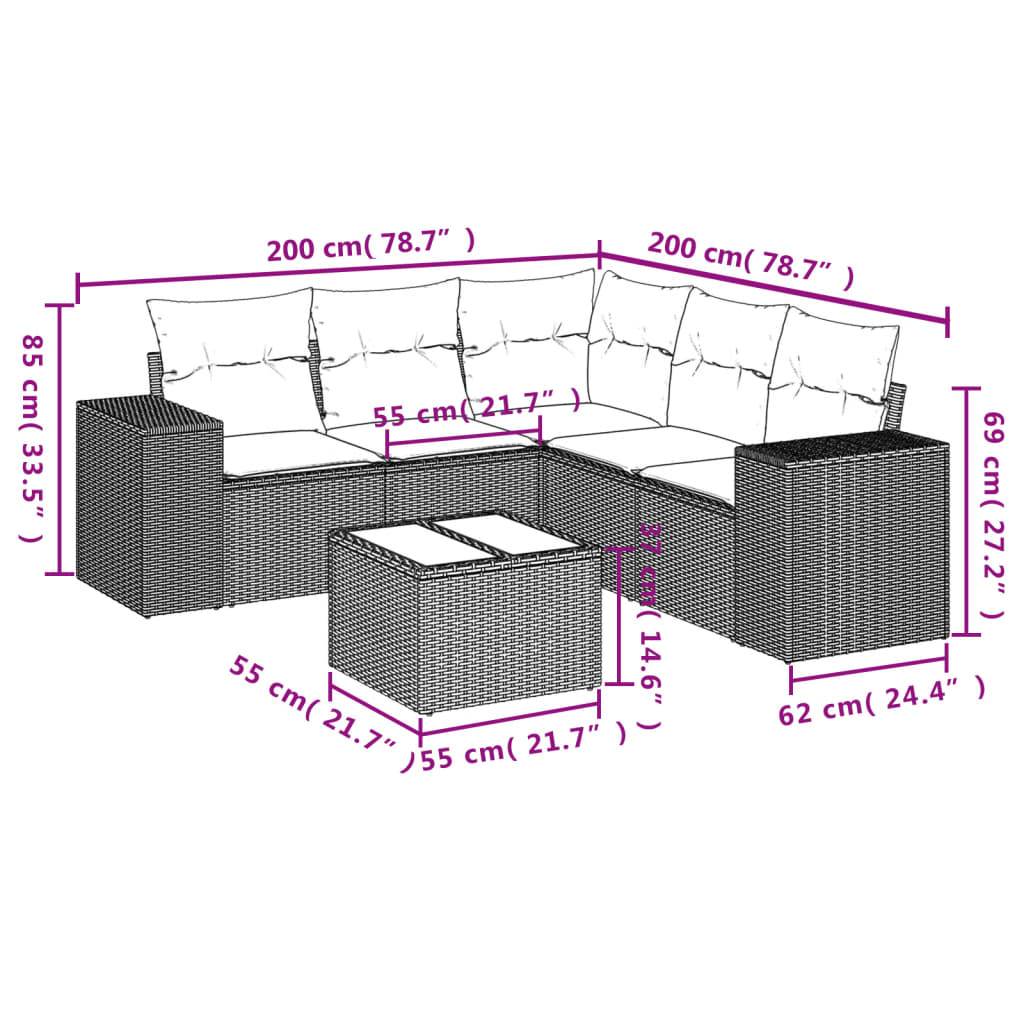 vidaXL 6-tlg. Garten-Sofagarnitur mit Kissen Grau Poly Rattan