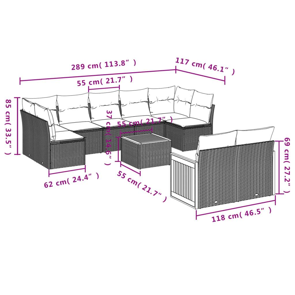vidaXL 9-tlg. Garten-Sofagarnitur mit Kissen Schwarz Poly Rattan