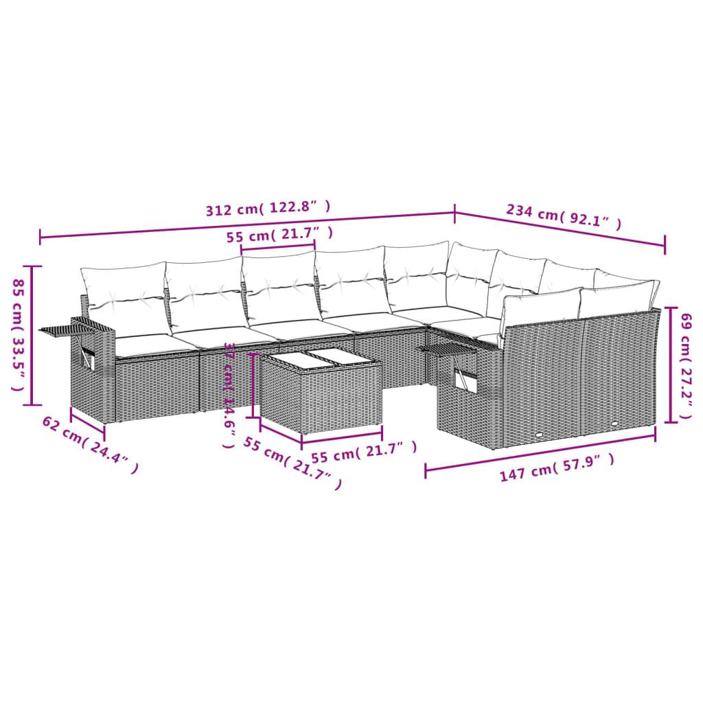 vidaXL 10-teiliges Gartensofa-Set mit Kissen, braun, Polyrattan