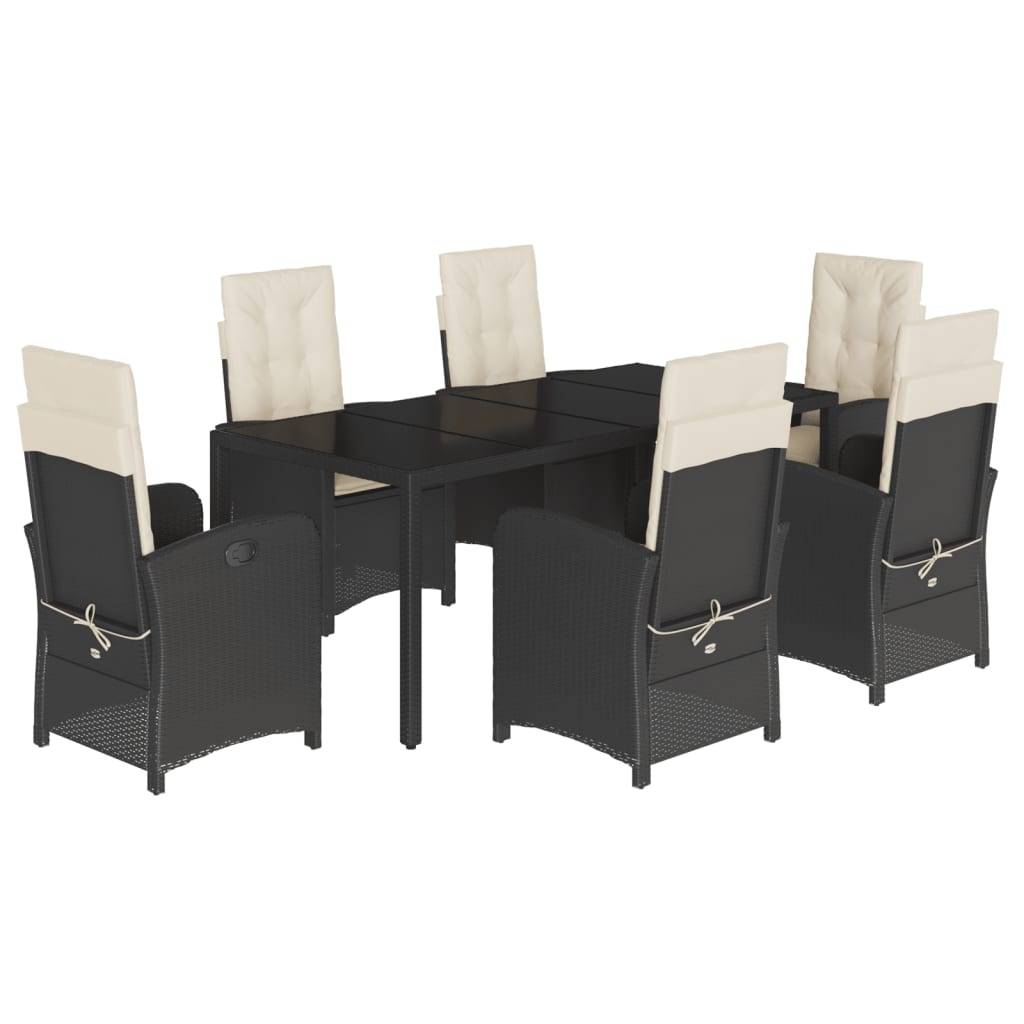 vidaXL 7-tlg. Garten-Essgruppe mit Kissen Schwarz Poly Rattan