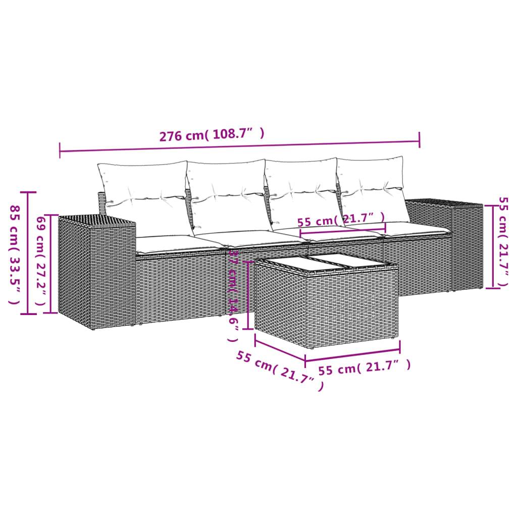vidaXL 5-tlg. Garten-Sofagarnitur mit Kissen Braun Poly Rattan