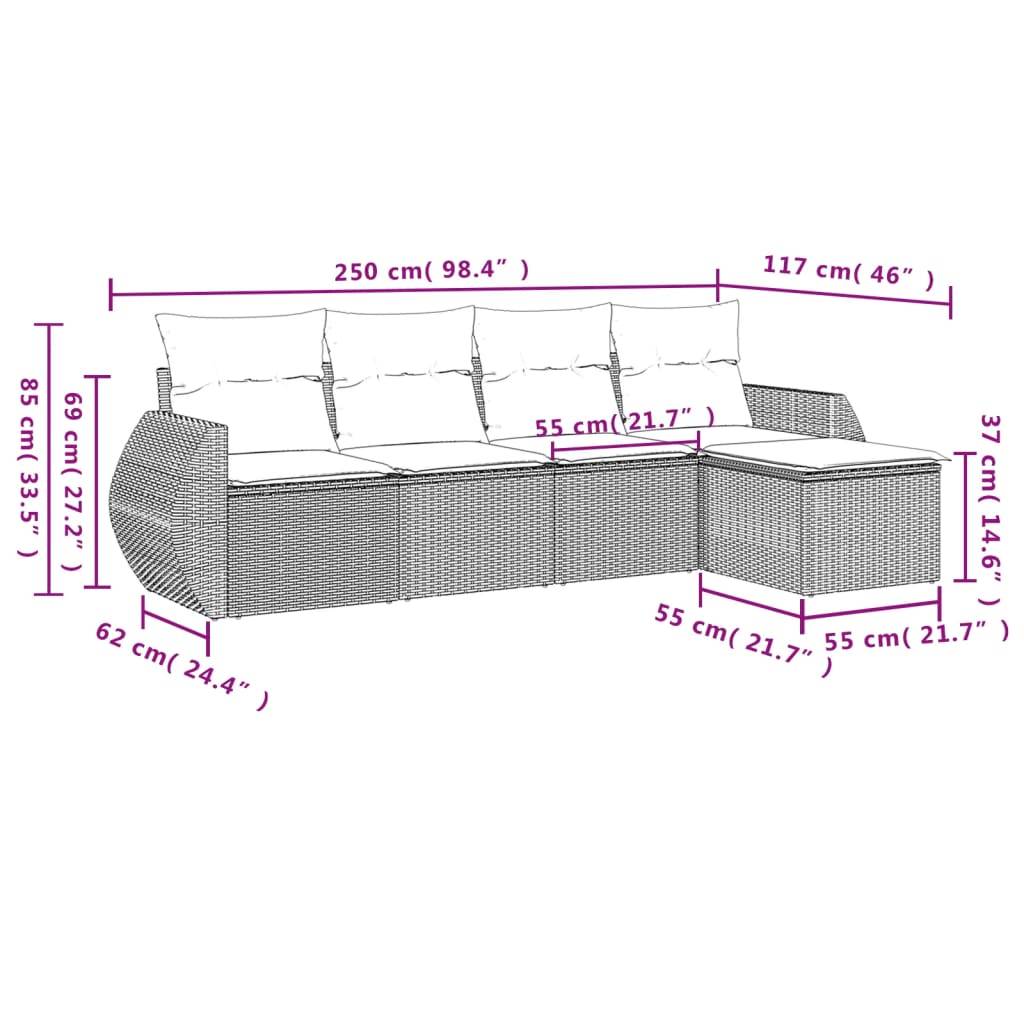 vidaXL 5-teiliges Gartensofa-Set mit Kissen, braun, Polyrattan